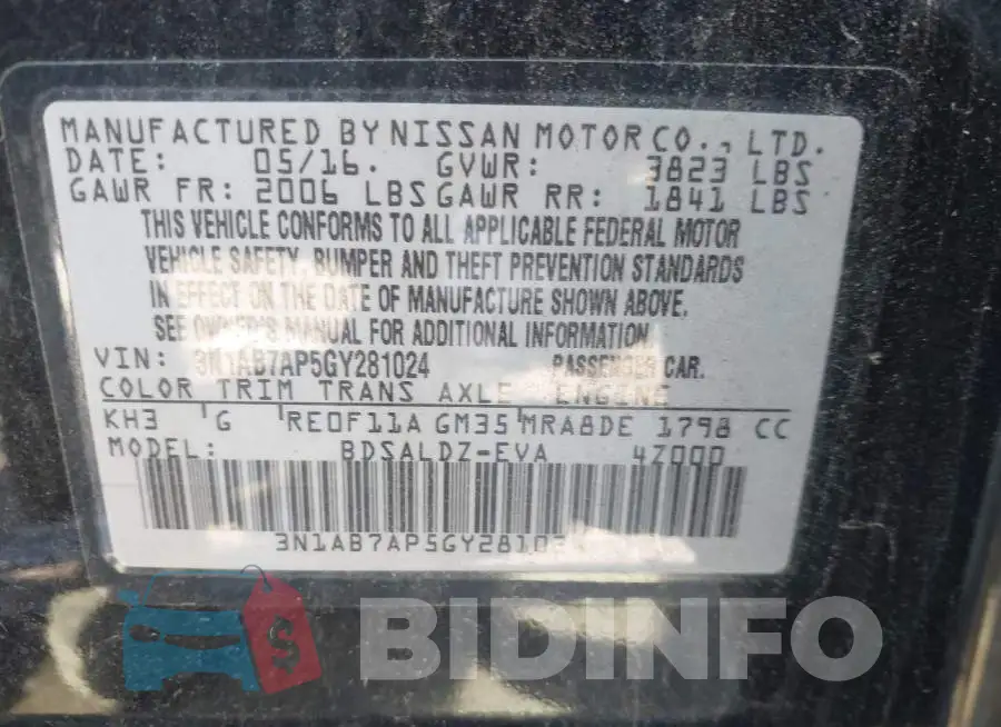 3N1AB7AP5GY281024 Photo# 9