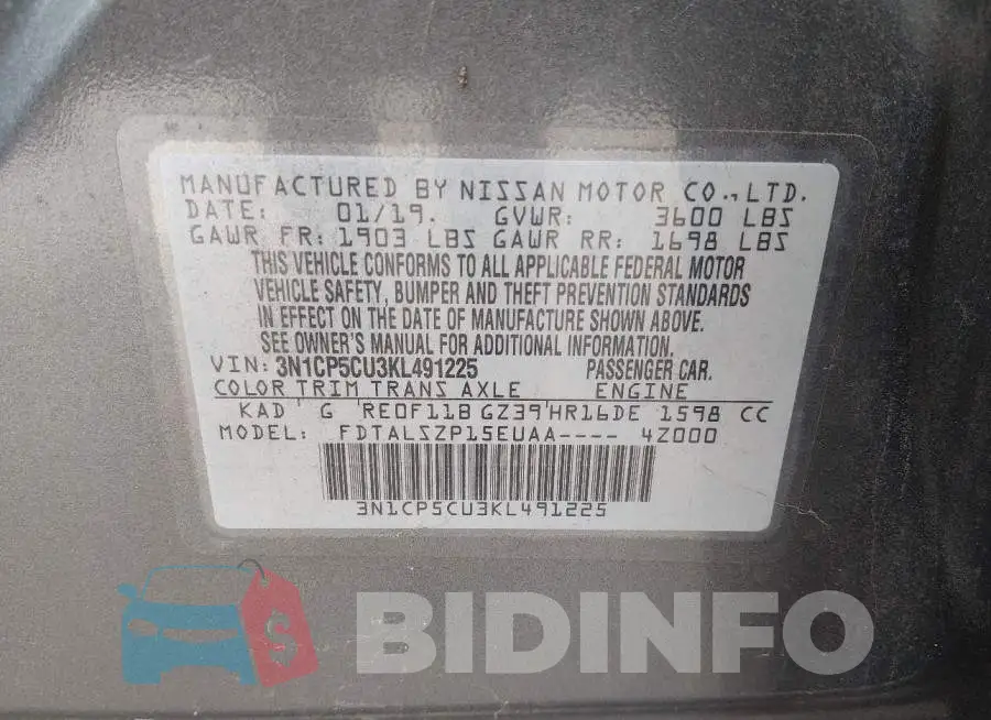 3N1CP5CU3KL491225 Photo# 9