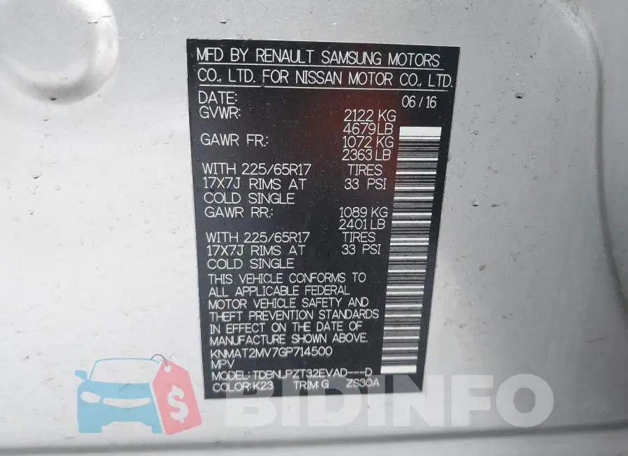 KNMAT2MV7GP714500 Photo# 9