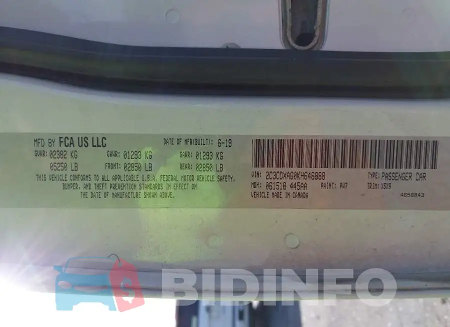 2C3CDXAG0KH646888 Photo# 9