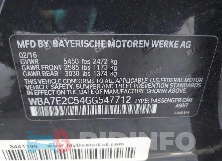 WBA7E2C54GG547712 Photo# 9