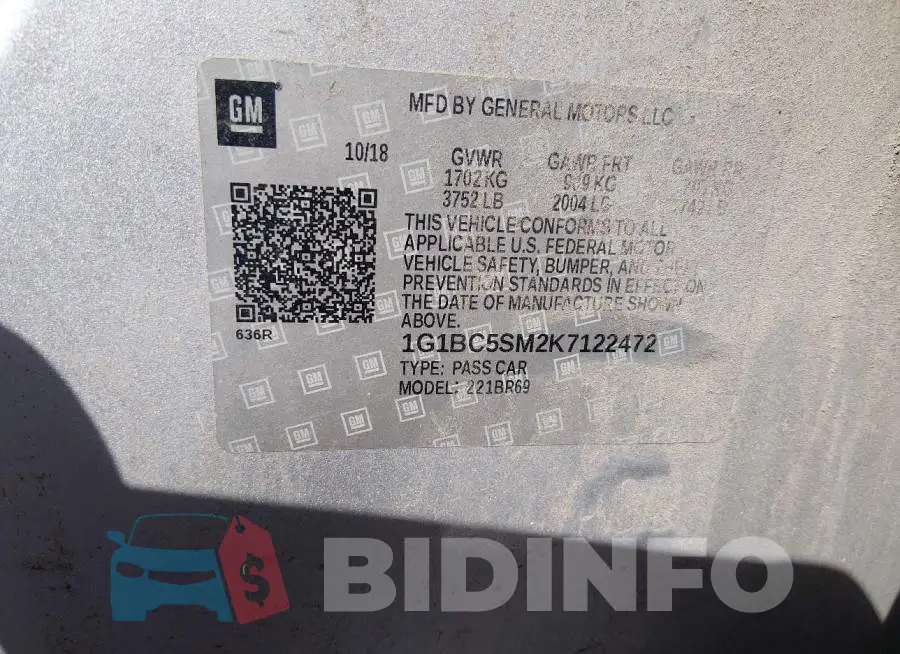 1G1BC5SM2K7122472 Photo# 9