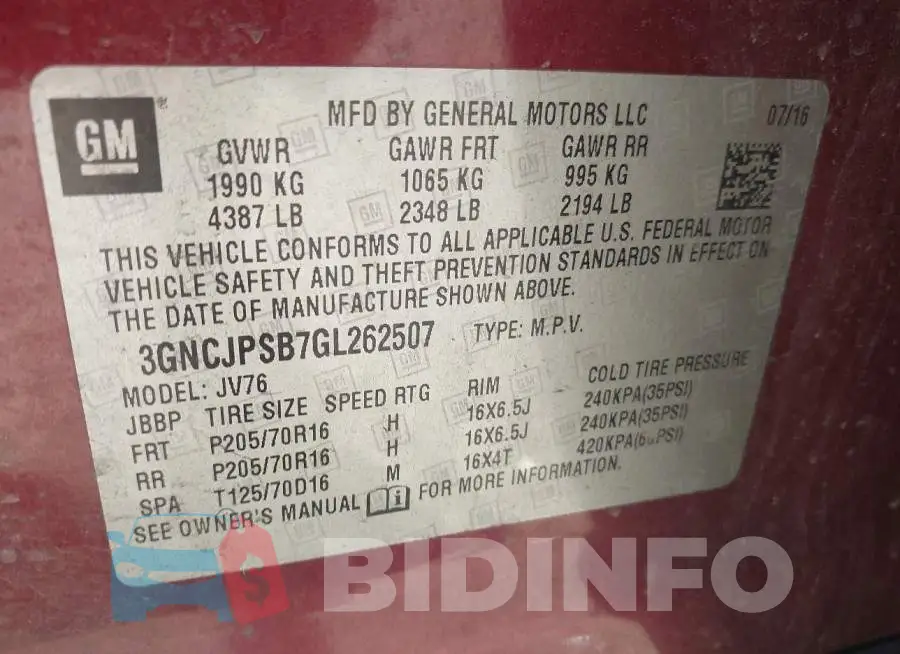 3GNCJPSB7GL262507 Photo# 9