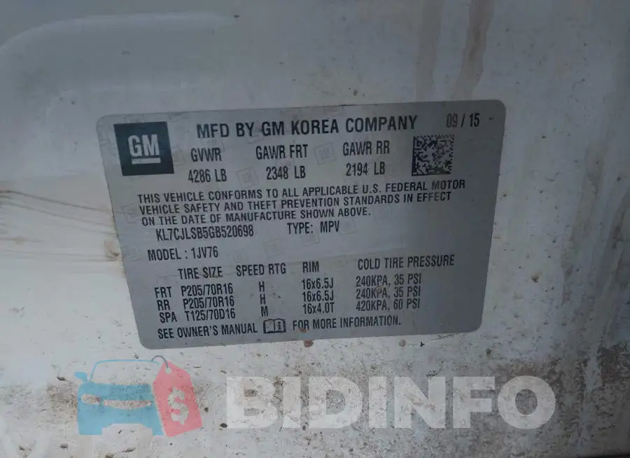 KL7CJLSB5GB520698 Photo# 9