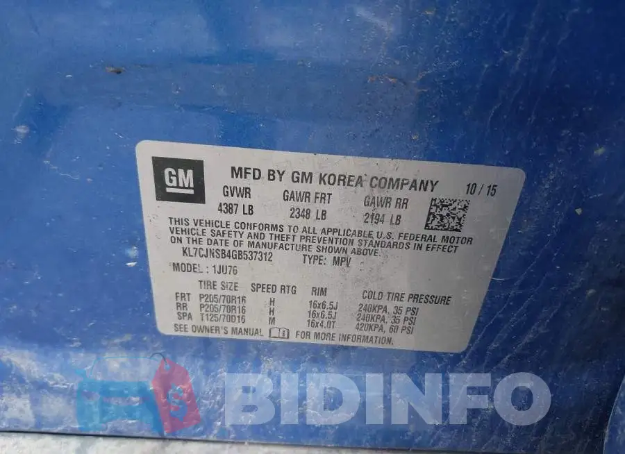 KL7CJNSB4GB537312 Photo# 9