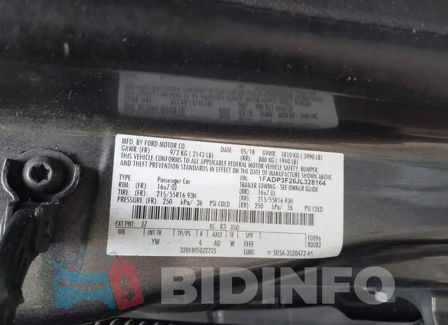 1FADP3F26JL328164 Photo# 9