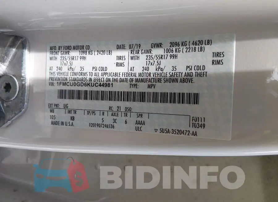 1FMCU0GD6KUC44981 Photo# 9