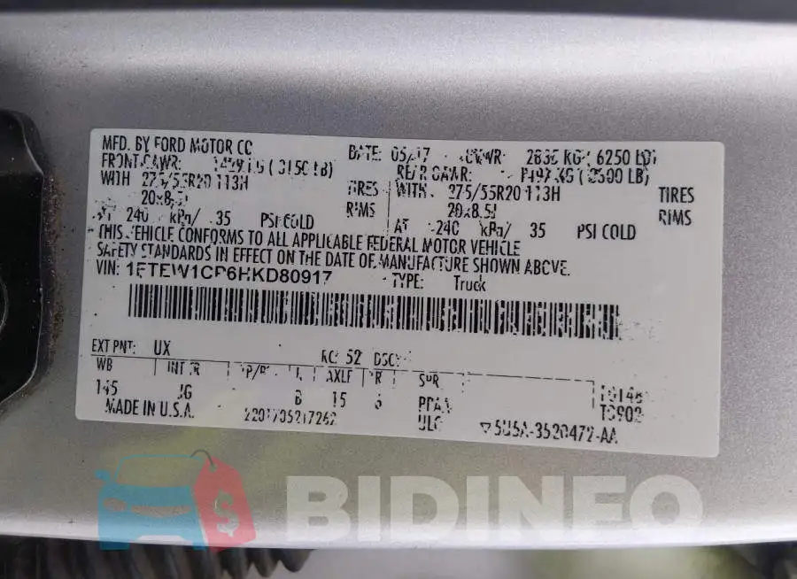 1FTEW1CP6HKD80917 Photo# 9