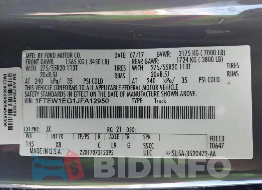 1FTEW1EG1JFA12950 Photo# 9
