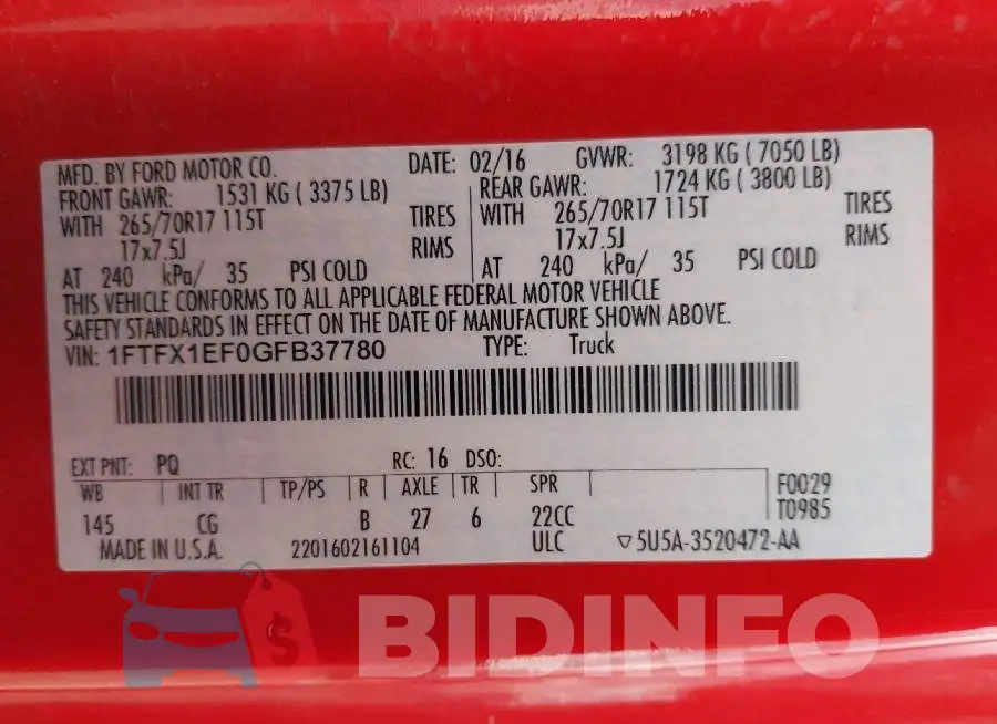 1FTFX1EF0GFB37780 Photo# 9