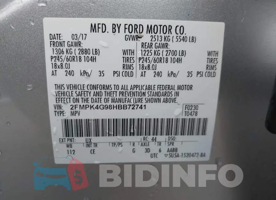 2FMPK4G98HBB72741 Photo# 9