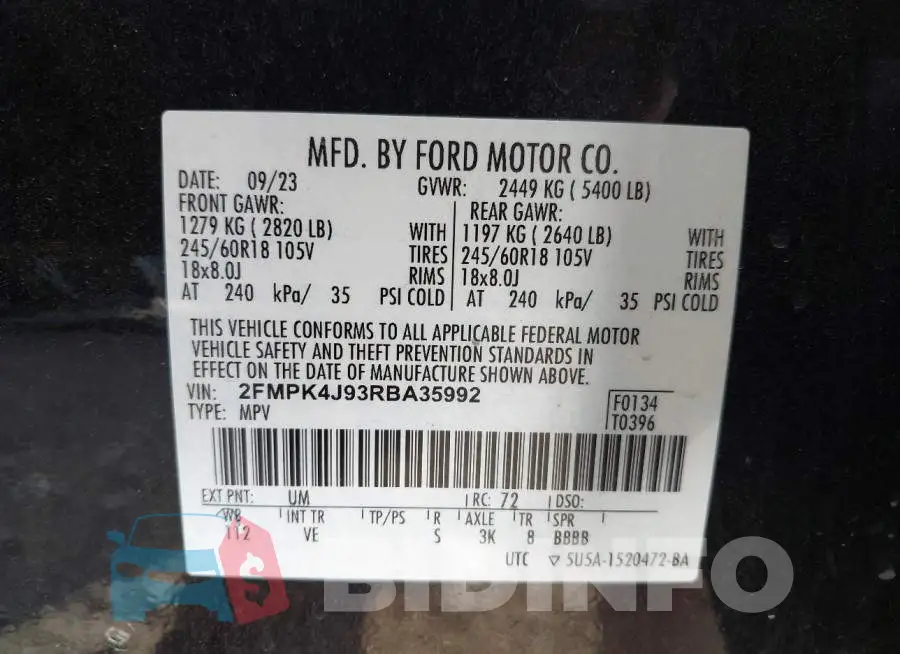 2FMPK4J93RBA35992 Photo# 9