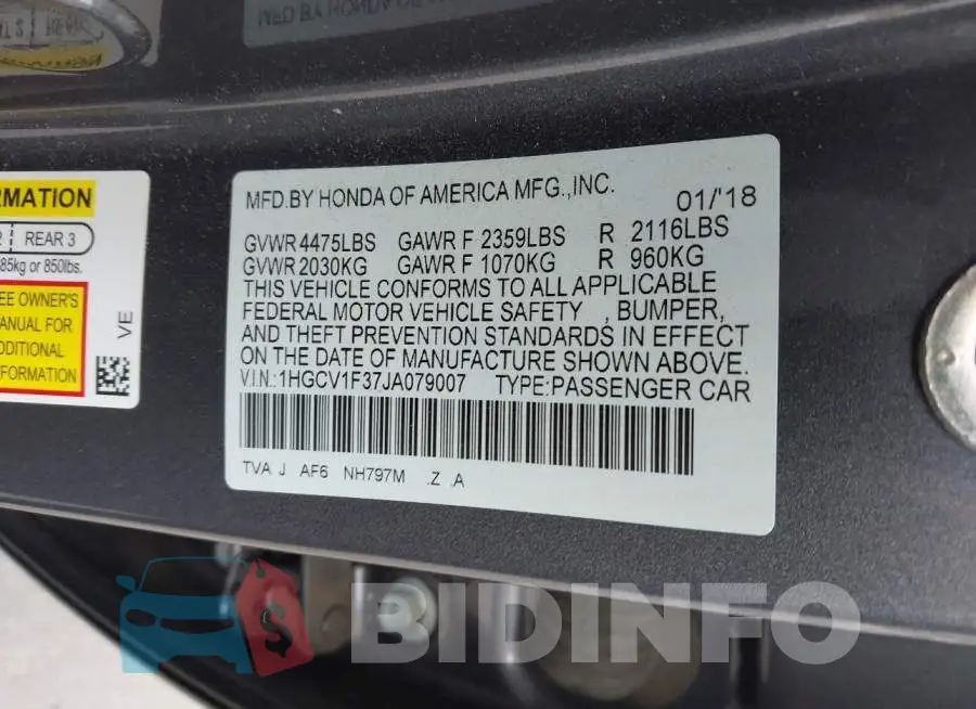 1HGCV1F37JA079007 Photo# 9