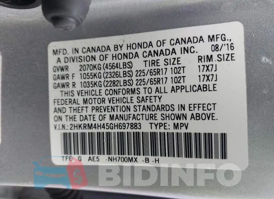 2HKRM4H45GH697883 Photo# 9