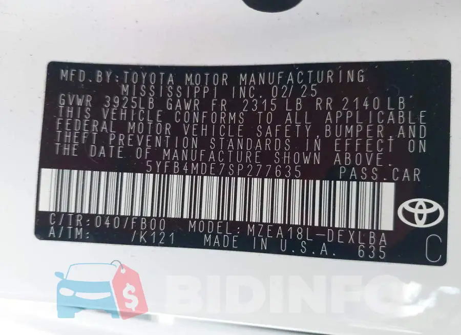 5YFB4MDE7SP277635 Photo# 9