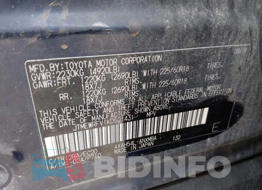 JTMEWRFV1KD521431 Photo# 9