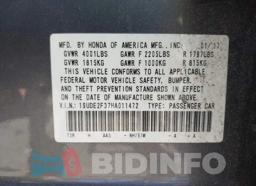 19UDE2F37HA011472 Photo# 9