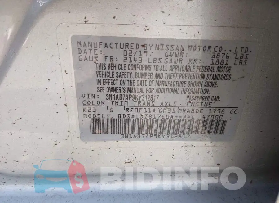 3N1AB7AP9KY312817 Photo# 9