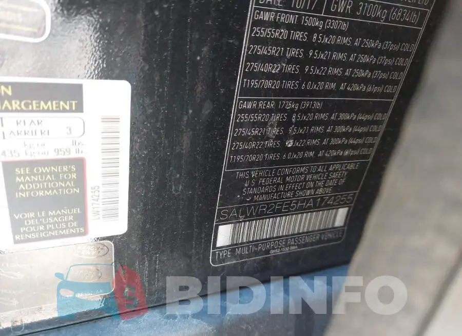 SALWR2FE5HA174255 Photo# 9