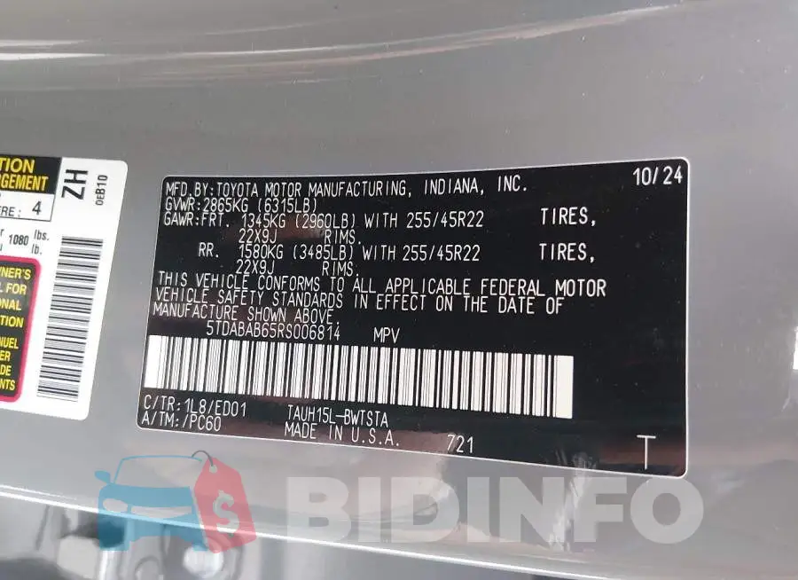 5TDABAB65RS006814 Photo# 9