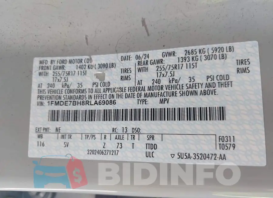 1FMDE7BH8RLA69086 Photo# 9