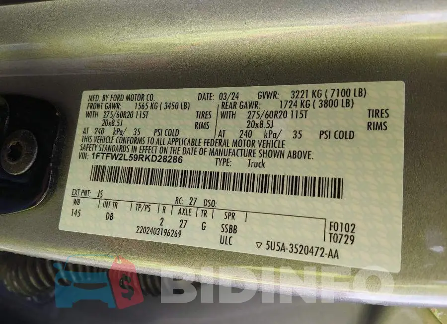 1FTFW2L59RKD28286 Photo# 9