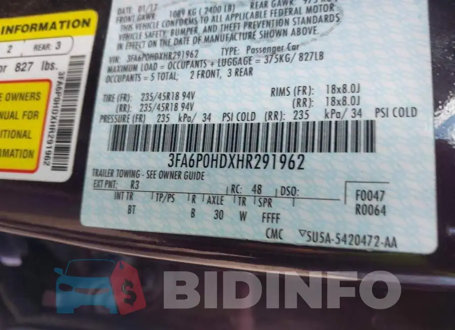 3FA6P0HDXHR291962 Photo# 9