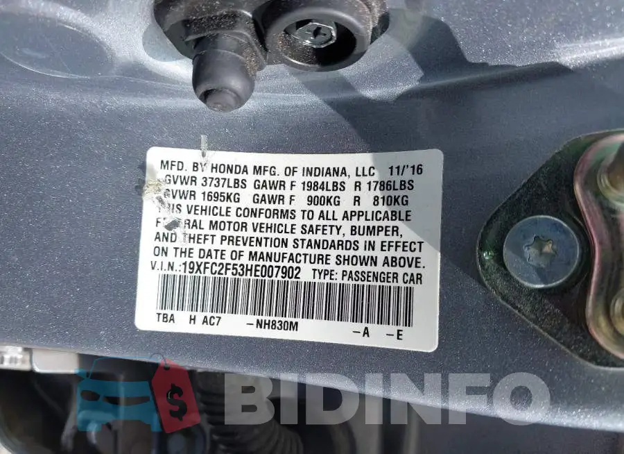 19XFC2F53HE007902 Photo# 9