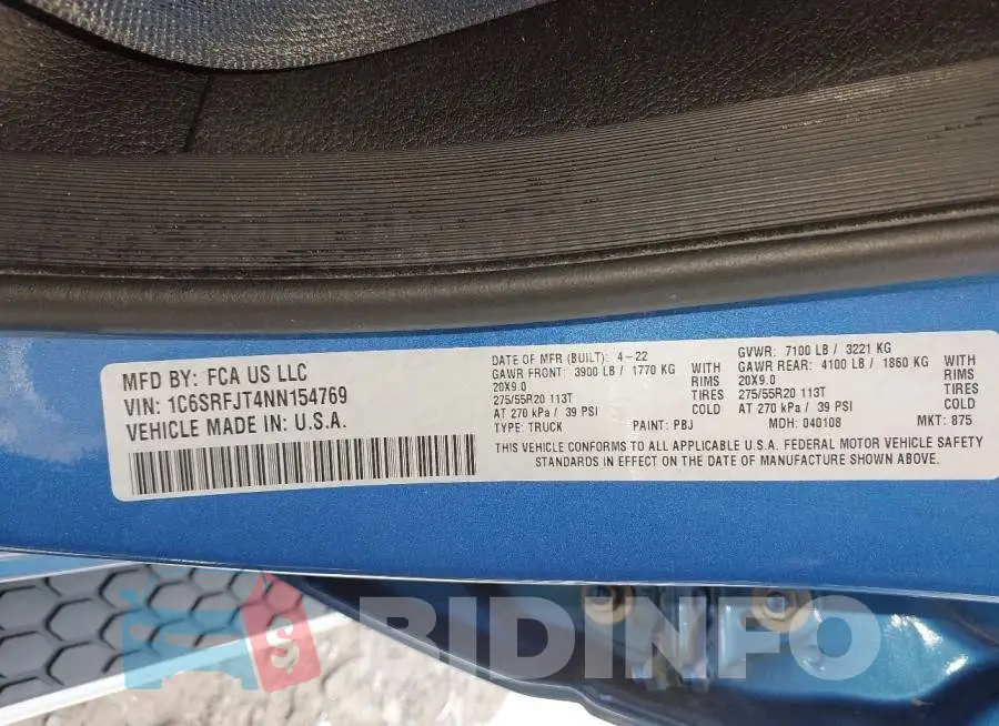 1C6SRFJT4NN154769 Photo# 9