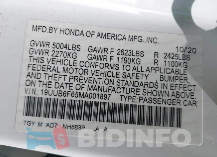 19UUB6F65MA001897 Photo# 9