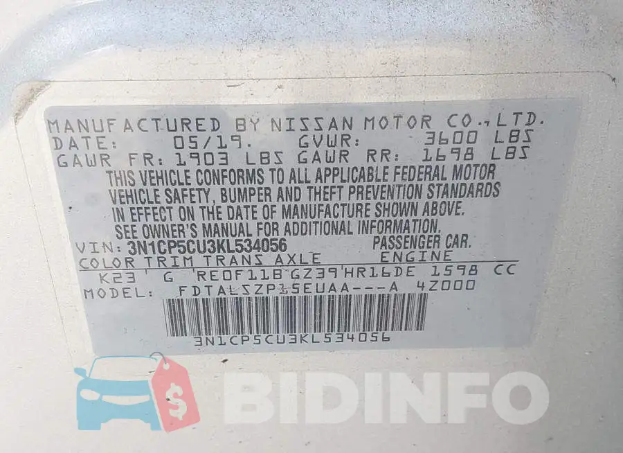 3N1CP5CU3KL534056 Photo# 9