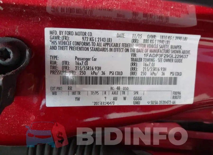 1FADP3F29GL229637 Photo# 9