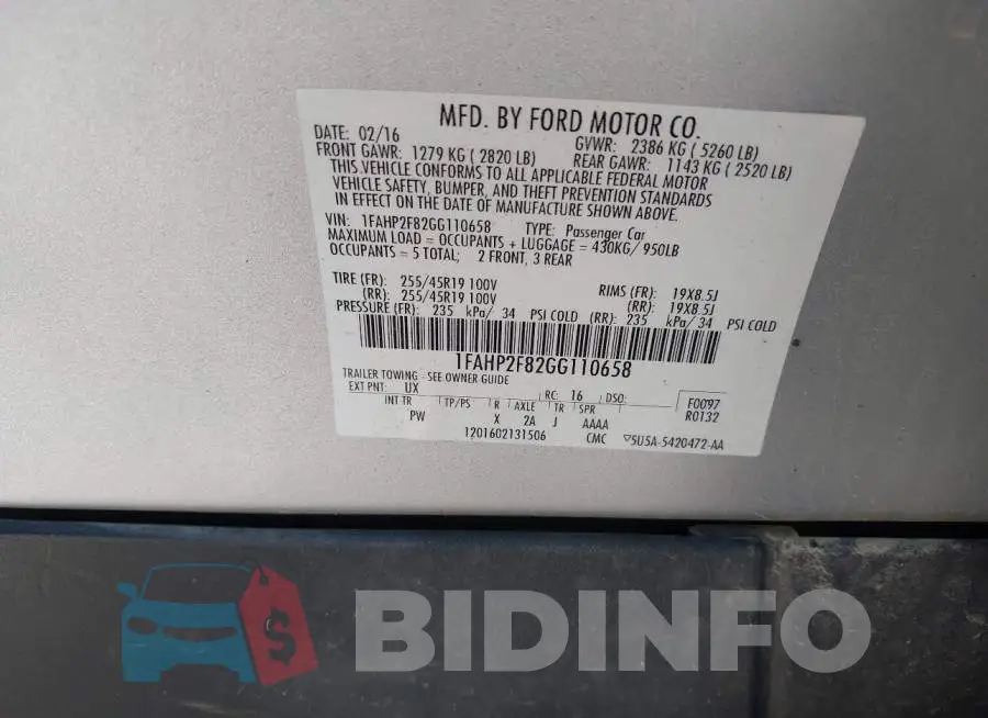 1FAHP2F82GG110658 Photo# 9