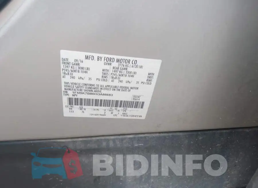1FM5K7B86HGA86683 Photo# 9