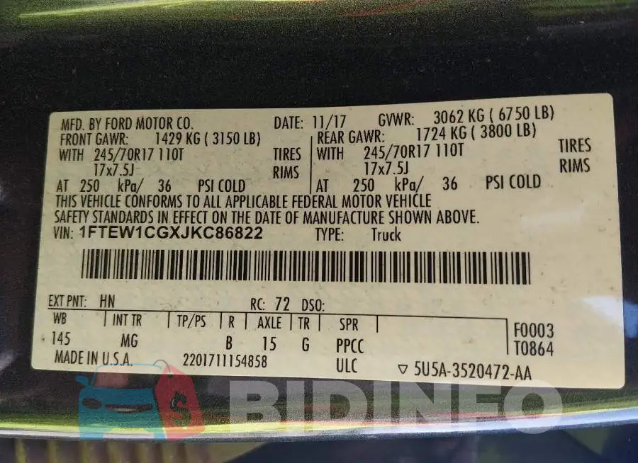 1FTEW1CGXJKC86822 Photo# 9