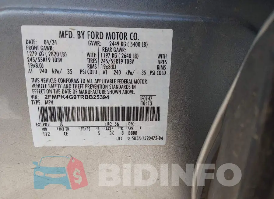 2FMPK4G97RBB25394 Photo# 9