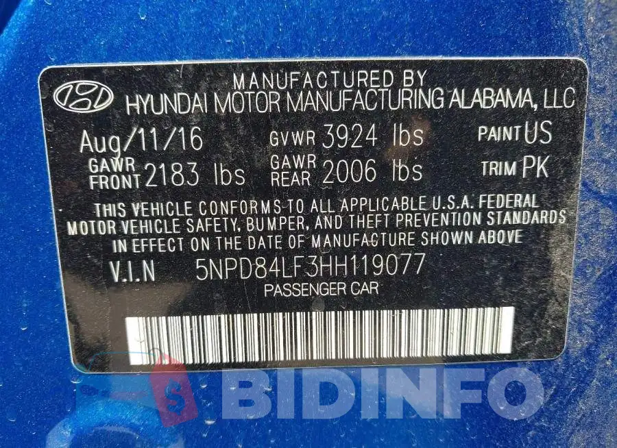 5NPD84LF3HH119077 Photo# 9