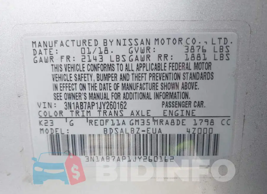 3N1AB7AP1JY260162 Photo# 9