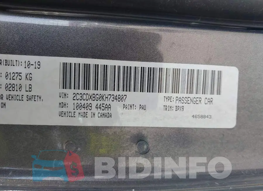 2C3CDXBG0KH734807 Photo# 9