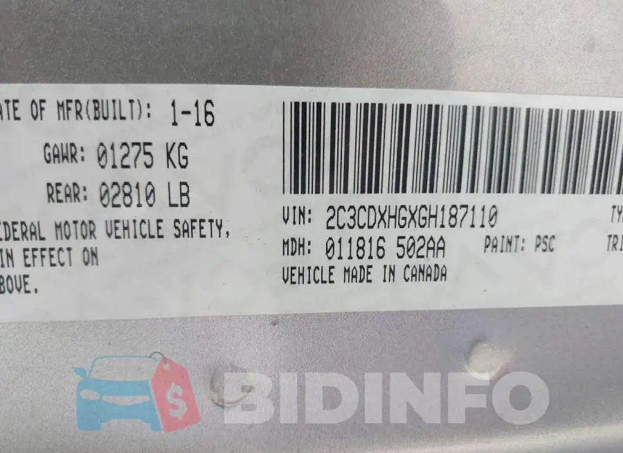2C3CDXHGXGH187110 Photo# 9