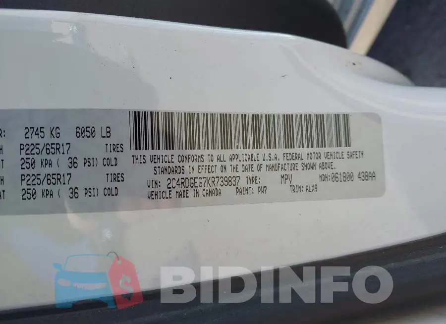 2C4RDGEG7KR739837 Photo# 9