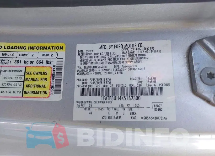 1FATP8UH4K5162300 Photo# 9