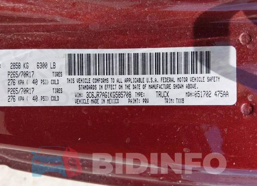 3C6JR7AG1KG585708 Photo# 9