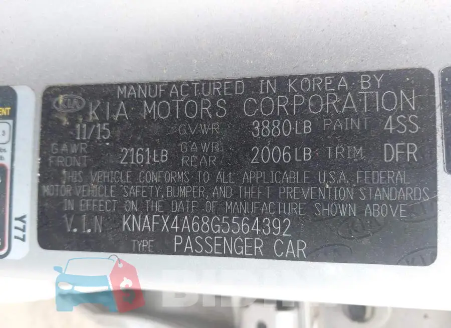 KNAFX4A68G5564392 Photo# 9
