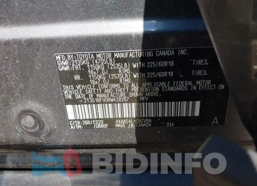 2T3S1RFV0RW428267 Photo# 9