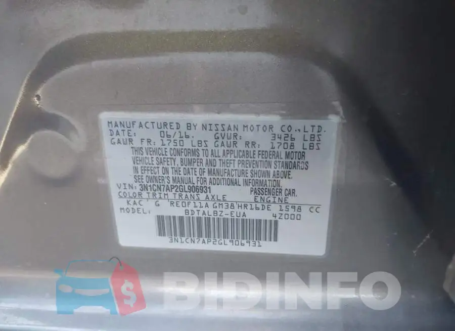 3N1CN7AP2GL906931 Photo# 9