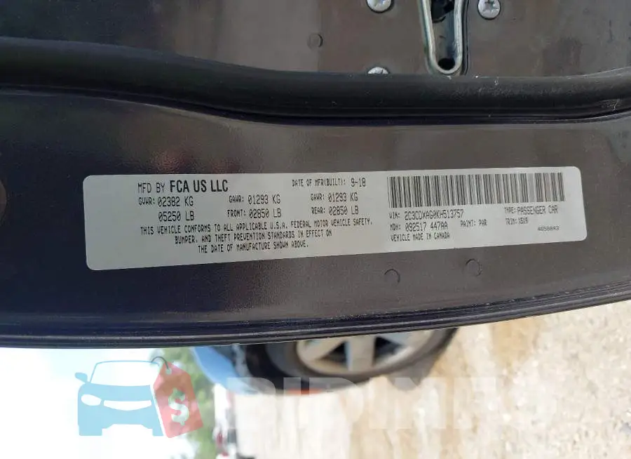 2C3CDXAG0KH513757 Photo# 9