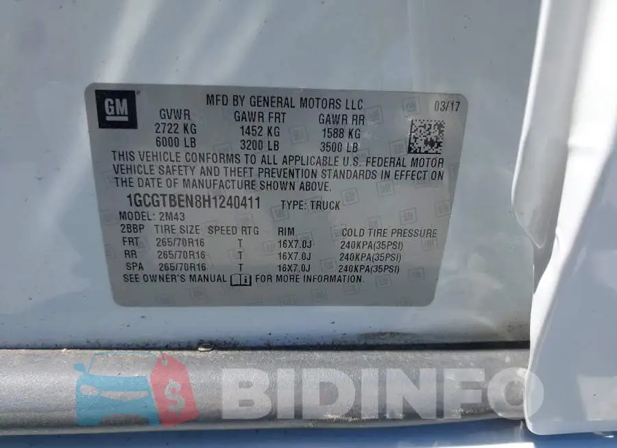 1GCGTBEN8H1240411 Photo# 9