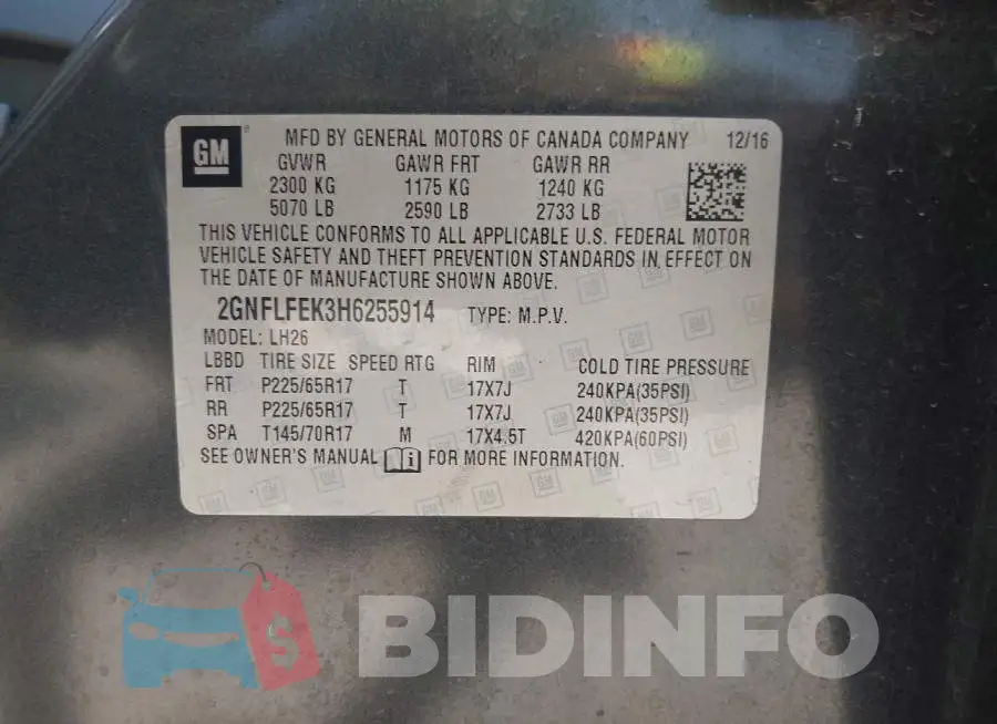 2GNFLFEK3H6255914 Photo# 9