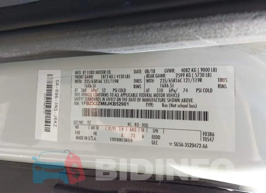 1FBZX2ZM8JKB52901 Photo# 9